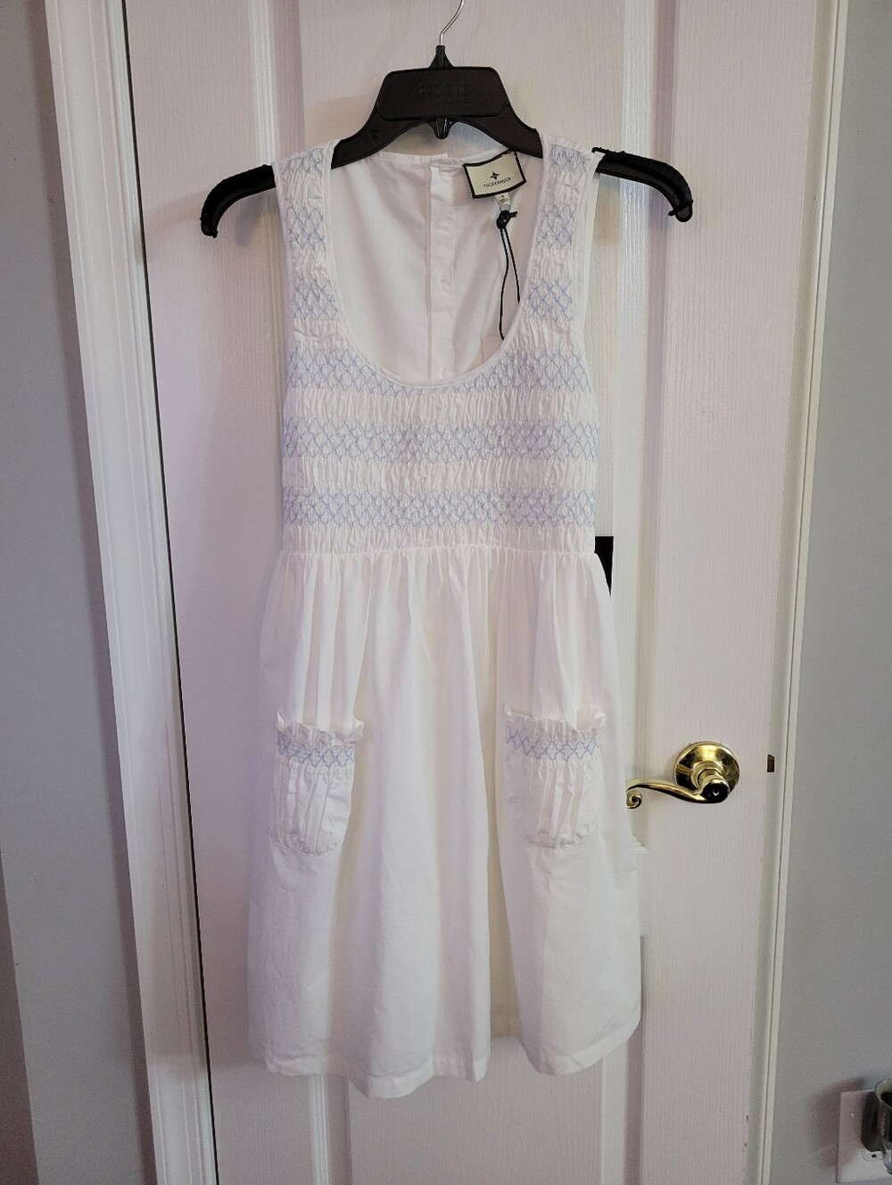 NWT Tuckernuck Susannah Smocked Mini Dress White Blue Size Small